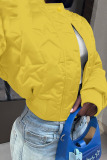 Yellow Casual Solid Patchwork Buttons Zipper Mandarin Collar Outerwear