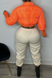 Orange Casual Solid Patchwork Zipper Collar Outerwear