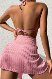 Light Pink Sexy Solid Bandage Backless Swimsuit Three Piece Set (With Paddings)