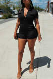 White Casual Solid Basic Turndown Collar Skinny Romper