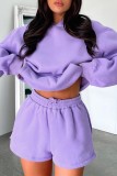 Purple Casual Solid Basic Hooded Collar Long Sleeve Two Pieces