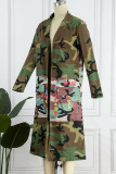 Green Casual Street Print Camouflage Print Patchwork Turn-back Collar Outerwear