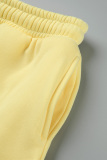 Yellow Casual Solid Basic Hooded Collar Long Sleeve Two Pieces
