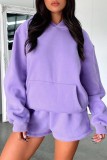 Apricot Casual Solid Basic Hooded Collar Long Sleeve Two Pieces