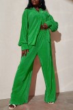 Green Casual Solid Patchwork Turndown Collar Long Sleeve Two Pieces