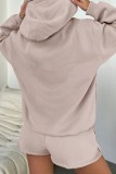 Apricot Casual Solid Basic Hooded Collar Long Sleeve Two Pieces