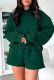 Ink Green Casual Solid Basic Hooded Collar Long Sleeve Two Pieces