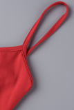 Red Sexy Solid High Opening Spaghetti Strap Pencil Skirt Dresses