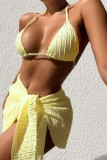 Yellow Sexy Solid Bandage Backless Swimsuit Three Piece Set (With Paddings)