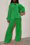 Green Casual Solid Patchwork Turndown Collar Long Sleeve Two Pieces