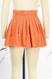Tangerine Street Solid Patchwork Fold High Waist Type A Solid Color Bottoms