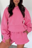 Coffee Casual Solid Basic Hooded Collar Long Sleeve Two Pieces