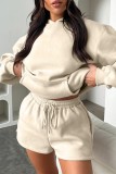 Khaki Casual Solid Basic Hooded Collar Long Sleeve Two Pieces