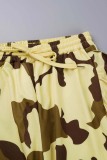 Yellow Casual Camouflage Print Patchwork Regular High Waist Conventional Full Print Trousers