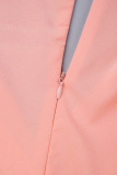 Pink Elegant Solid Bandage Patchwork Zipper Pleated V Neck Pleated Dresses