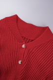 Red Elegant Solid Patchwork Draw String Buckle O Neck Long Sleeve Two Pieces