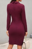 Purple Casual Solid Patchwork V Neck Long Sleeve Dresses