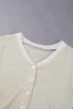 Milky Casual Solid Patchwork Draw String Buckle V Neck Long Sleeve Two Pieces