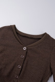 Dark Brown Casual Solid Patchwork Draw String Buckle V Neck Long Sleeve Two Pieces