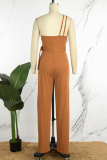 Black Sexy Casual Solid Backless With Belt Oblique Collar Skinny Jumpsuits