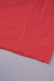 Red Casual Solid Patchwork Draw String Pocket O Neck Long Sleeve Two Pieces