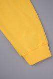 Yellow Casual Solid Patchwork Draw String Pocket O Neck Long Sleeve Two Pieces