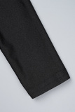 Black Casual Solid Patchwork Zipper Collar Skinny Romper