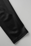 Black White Casual Print Patchwork Zipper Collar Skinny Jumpsuits