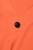 Orange Street Print Patchwork Frenulum Buttons V Neck Plus Size Two Pieces
