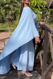 Sky Blue Casual Solid Basic O Neck Long Dress Dresses