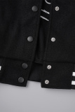 Black Casual Letter Embroidery Patchwork Outerwear