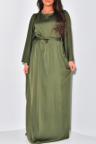 Green Elegant Solid Bandage Patchwork O Neck Long Dress Dresses