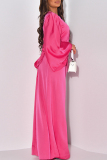 Rose Red Elegant Solid Bandage Patchwork O Neck Long Dress Dresses