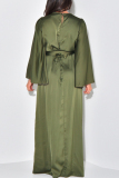 Army Green Elegant Solid Bandage Patchwork O Neck Long Dress Dresses