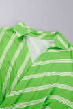 Green Casual Print Frenulum Turndown Collar Long Sleeve Dresses