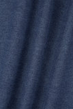 Blue Street Camouflage Print Patchwork Pocket Buttons Zipper Mid Waist Straight Denim Jeans