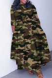 Army Green Casual Daily Simplicity Camouflage Print With Belt Printing Maxi Dresses