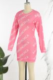 Pink (Balenciaca)Casual Letter Patchwork O Neck A Line Dresses