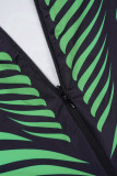 Black Green Sexy Print Patchwork Zipper O Neck Skinny Jumpsuits