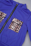 White Casual Leopard Patchwork Zipper Collar Long Sleeve Two Pieces