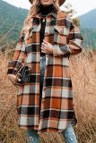 Green Casual Plaid Patchwork Pocket Buckle Turndown Collar Outerwear