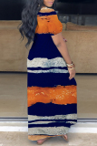 Multicolor Casual Print Basic V Neck Long Dress Dresses