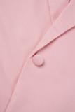 Pink Casual Solid Patchwork Buttons Turn-back Collar Long Sleeve Two Pieces