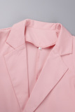 Pink Casual Solid Patchwork Buttons Turn-back Collar Long Sleeve Two Pieces