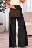 Black Casual Solid Patchwork Regular High Waist Conventional Solid Color Bottoms