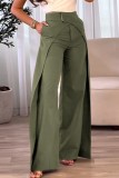 Army Green Casual Solid Patchwork Regular High Waist Conventional Solid Color Bottoms