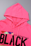 Fluorescent Green Casual Letter Print Basic Hooded Collar Long Sleeve Two Pieces