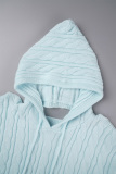 Light Blue Sweet Solid Patchwork Hooded Collar Long Sleeve Two Pieces