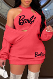 Brick Red Casual Letter Print Basic Half A Turtleneck Long Sleeve Two Pieces