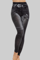 Black Casual Print Patchwork Skinny High Waist Conventional Positioning Print Bottoms